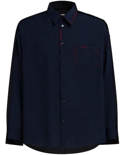 Marni Panelled Virgin-Wool Shirt - Blue