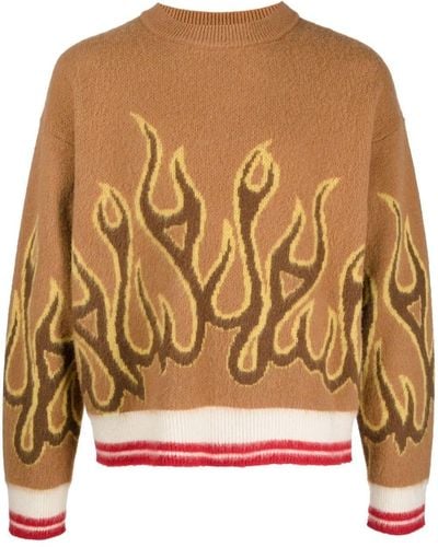 Palm Angels Burning Drop-shoulder Sweater - Brown