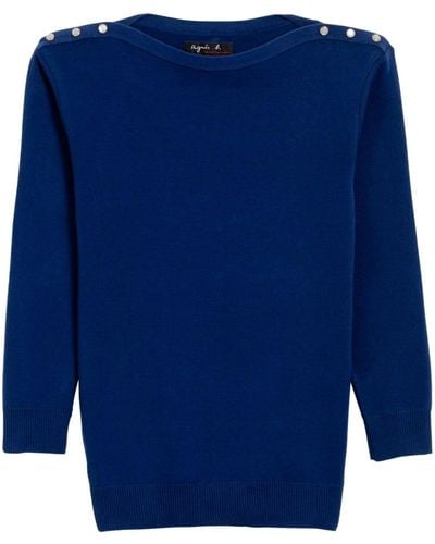 agnès b. Boat-neck Cotton Sweater - Blue