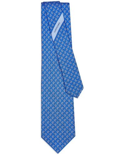 Ferragamo Bee-print silk tie - Azul