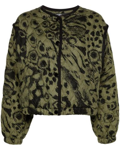 Bimba Y Lola Animal-print Quilted Jacket - Green