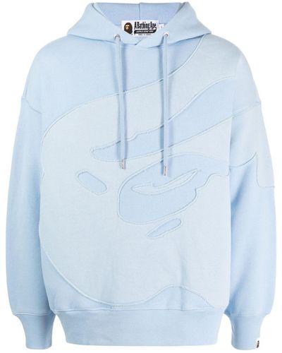 A Bathing Ape Logo-embroidered Panelled Hoodie - Blue
