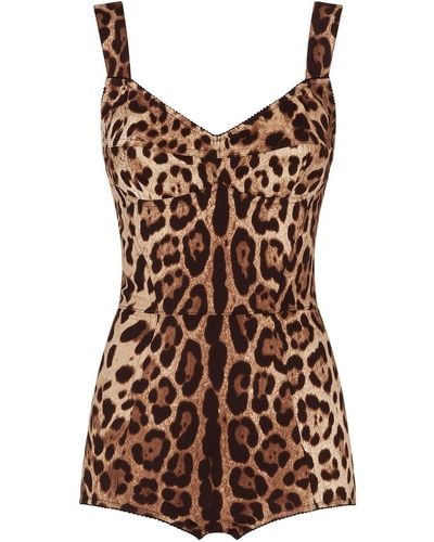 Dolce & Gabbana Leopard-print charmeuse bodysuit - Marron