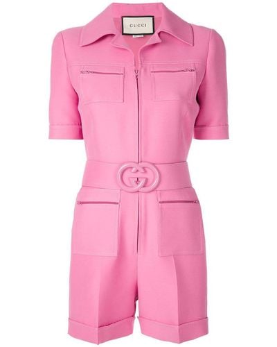 Gucci Wool Silk Short Belted Jumpsuit - Pink