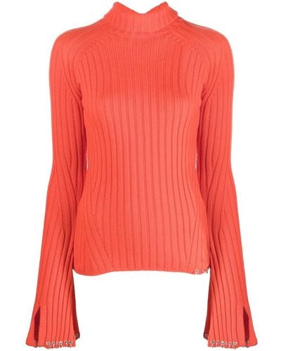 Patrizia Pepe Piercing-detail Ribbed-knit Sweater - Red