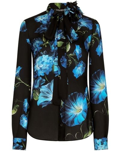Dolce & Gabbana Zijden Blouse Met Bloemenprint - Blauw