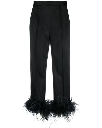 Styland Feather-trim Cropped Trousers - Black