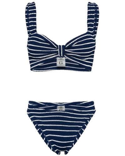 Hunza G Bonnie Striped Shirred Bikini - Blue