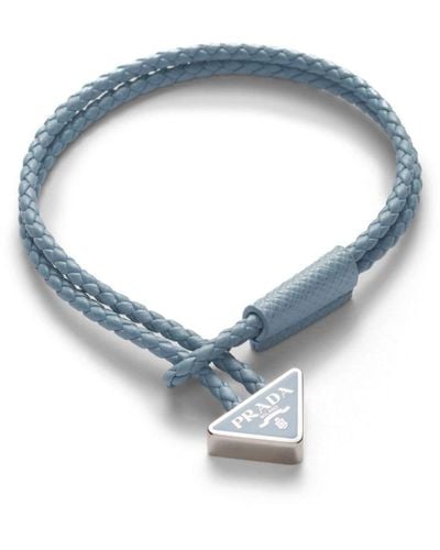 Prada Lederarmband mit Triangel-Logo - Blau