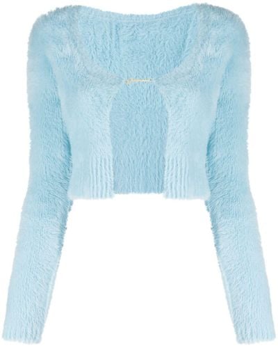 Jacquemus La Maille Logo-charm Cropped Knitted Cardigan - Blue