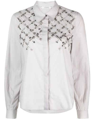 Dorothee Schumacher Floral-embroidered Embellished Cotton Shirt - Grey