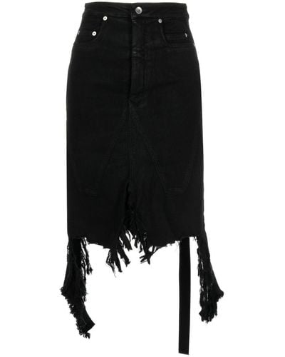 Rick Owens DRKSHDW Distressed Denim Midi Skirt - Black