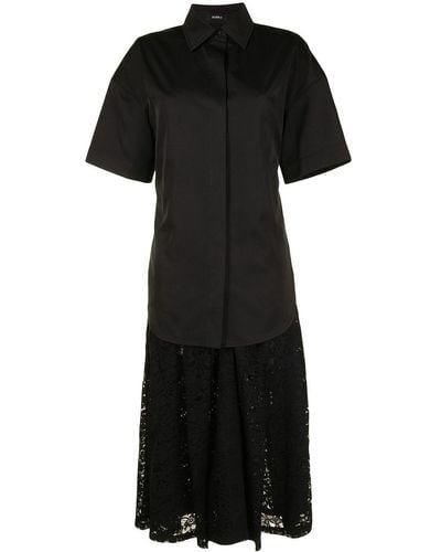 Goen.J Shirt-layered Pleated-lace Dress - Black