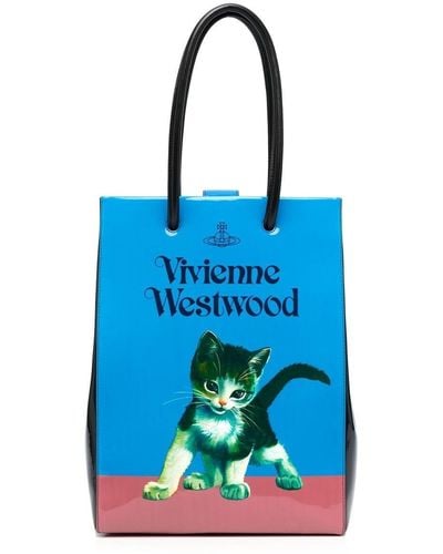 Vivienne Westwood Cat-print Orb Tote Bag - Blue