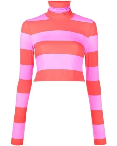 Cynthia Rowley Striped Roll Neck Knitted Top - Red