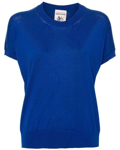 Semicouture Cotton Knitted Top - Blue