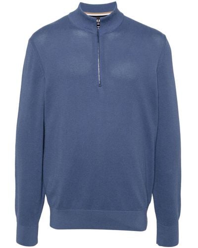 BOSS Pullover mit kurzem Reißverschluss - Blau