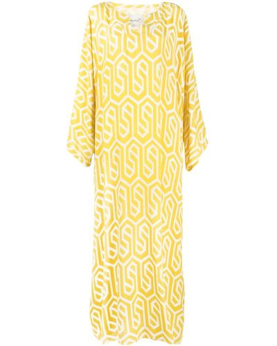Bambah Geometric-print Kaftan Dress - Yellow