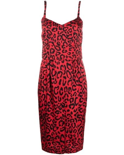 Dolce & Gabbana Midikleid mit Leoparden-Print - Rot