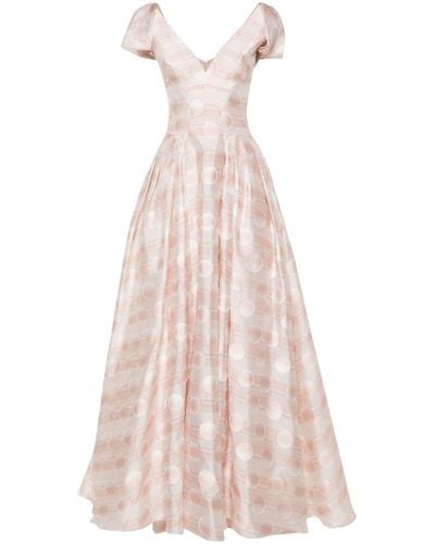 Gemy Maalouf Jacquard V-neck Gown - Pink