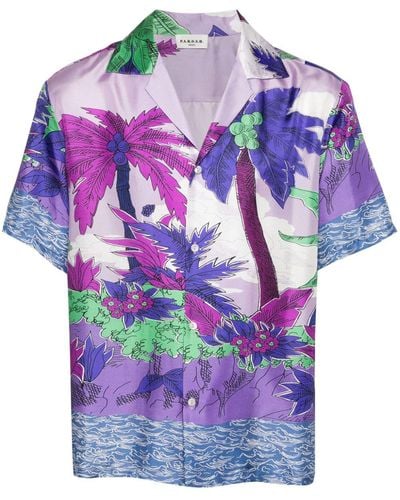 P.A.R.O.S.H. Palm-tree-print Silk Shirt - Purple