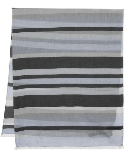 Emporio Armani Stripe-print Frayed Scarf - Grey