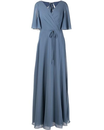 Marchesa Rome Flutter-sleeve Gown - Blue