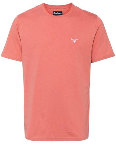 Barbour Logo-embroidered cotton T-shirt - Pink
