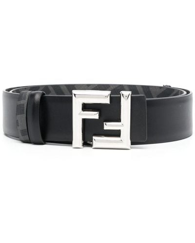 Fendi Logo-buckle Leather Belt - Black
