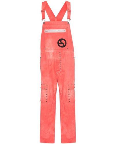 Acne Studios As Logogram-print Dungarees - Red