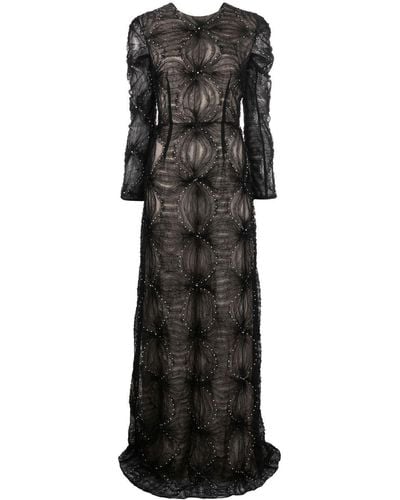 Erdem Bead-embellished Tulle-panel Gown - Black
