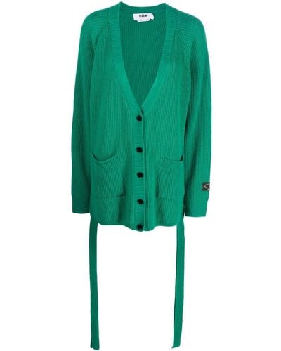 MSGM Ribbed-knit Wool-blend Cardigan - Green