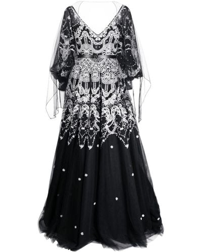 Saiid Kobeisy Patterned-lace Flared Tulle Gown - Black