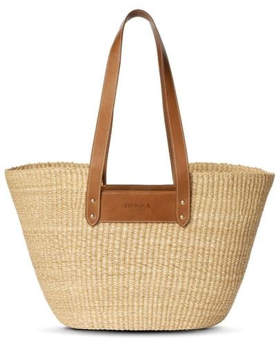 Shinola Straw Basket Tote Bag - Natural