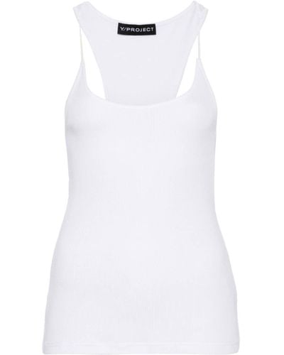 Y. Project Transparent-strap ribbed top - Blanc