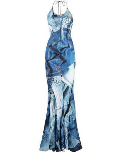 Moschino Jeans Jeans-print Halterneck Maxi Dress - Blue