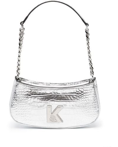 Karl Lagerfeld K/Kameo Schultertasche in Metallic-Optik - Weiß
