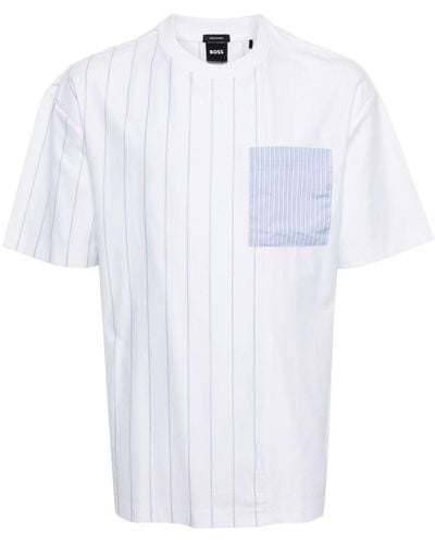 BOSS Panelled Striped T-shirt - White