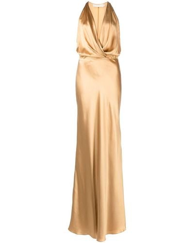 Michelle Mason Vestido de fiesta drapeado con cuello halter - Metálico