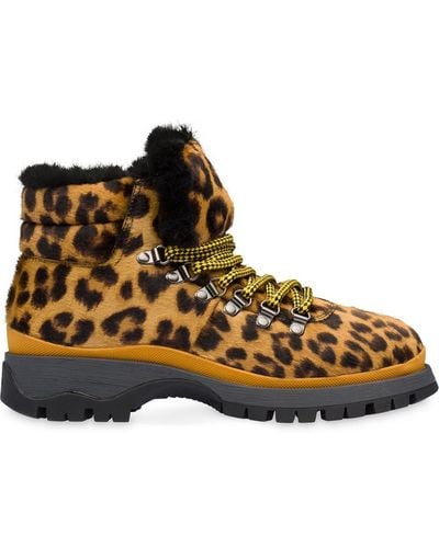 Prada Chaussures de randonnée à motif léopard - Marron