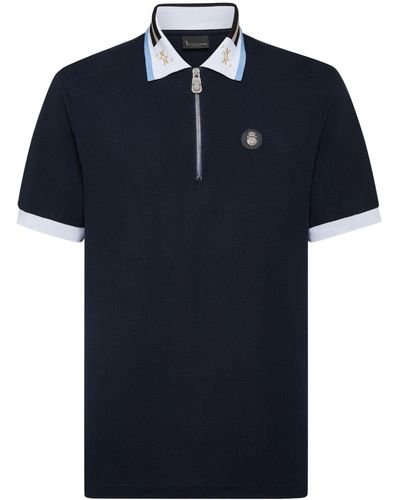 Billionaire Crest-plaque Cotton Polo Shirt - Blue