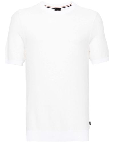 BOSS Gestricktes Tantino T-Shirt mit Rundhalsausschnitt - Weiß
