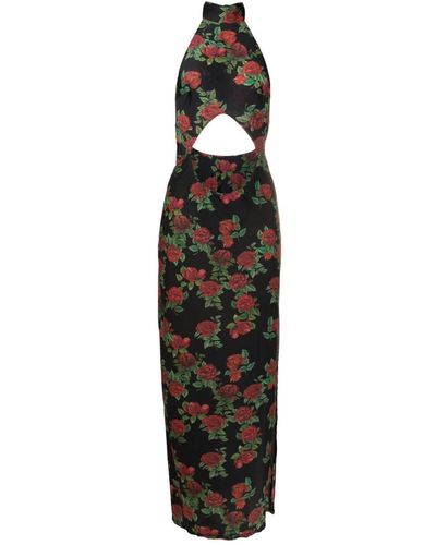 Amir Slama Cut-out Floral-pattern Maxi Dress - Black