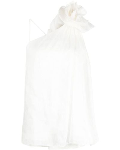 Aje. Flower-appliqué Linen-silk Top - Women's - Linen/flax/polyester/silk - White