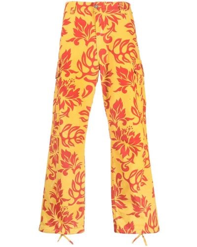 ERL Tropical Floral-print Cargo-trousers - Orange