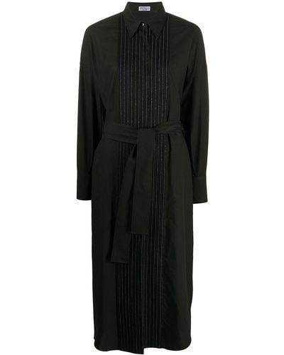 Brunello Cucinelli Pleated Bib Belted Shirt Dress - Black
