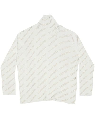 Balenciaga Gerippter Pullover mit Logo-Print - Weiß
