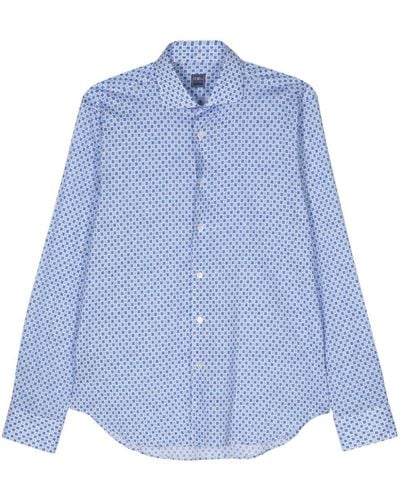 Fedeli Mix-print Poplin Shirt - Blue