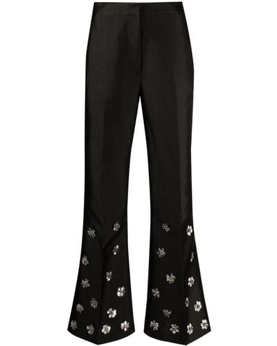 Sandro Flower-embellished Flared Pants - Black