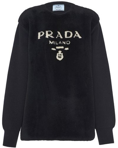 Prada Logo-intarsia Panelled Sweater - Black